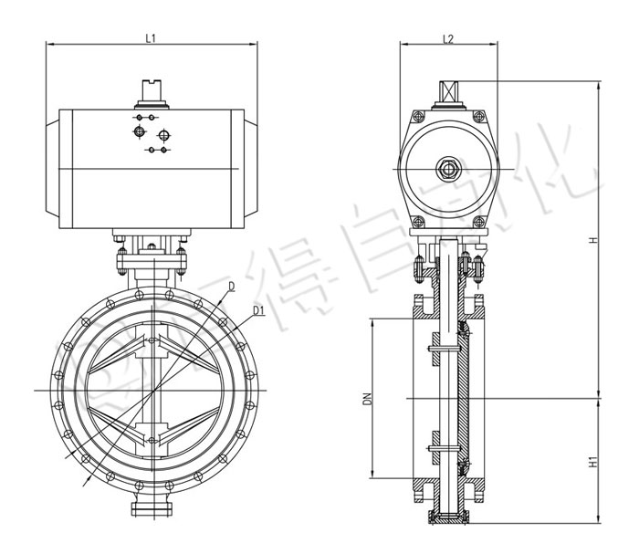 气动硬密封蝶阀安装尺寸图