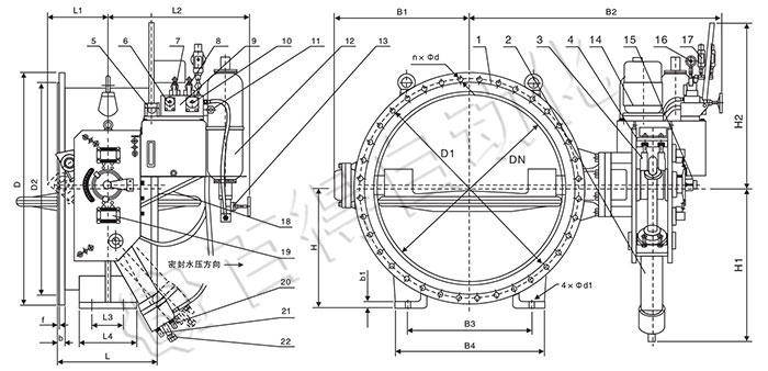 蓄能式液控缓闭止回蝶阀安装尺寸图