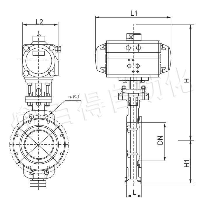 防爆气动蝶阀外形尺寸图