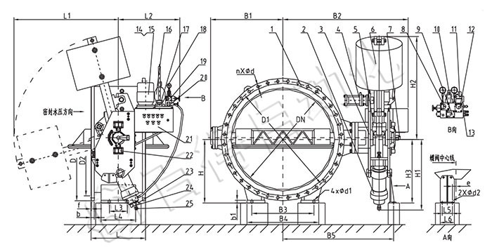 一体式重锤液控止回蝶阀部分外形尺寸图