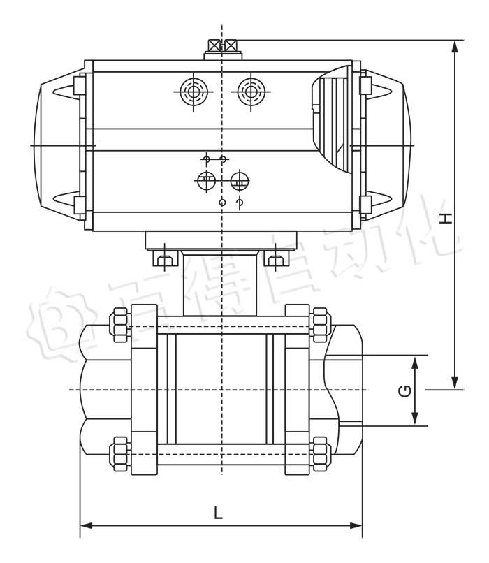 气动三片式球阀外形尺寸图