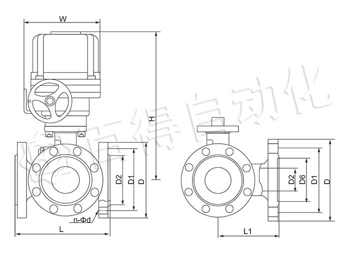 电动三通球阀,三通电动球阀,Q944F,Q945F外形尺寸图