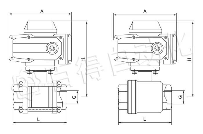 电动三片式球阀,Q911F外形尺寸图